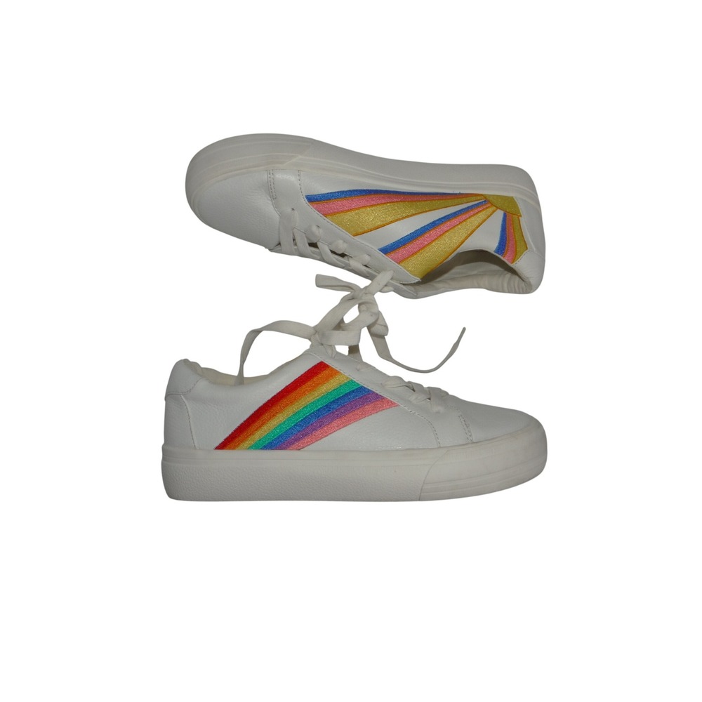 Gianni Bini Womens White Leather Rainbow Stripe Platform Sneakers 7.5M 4119